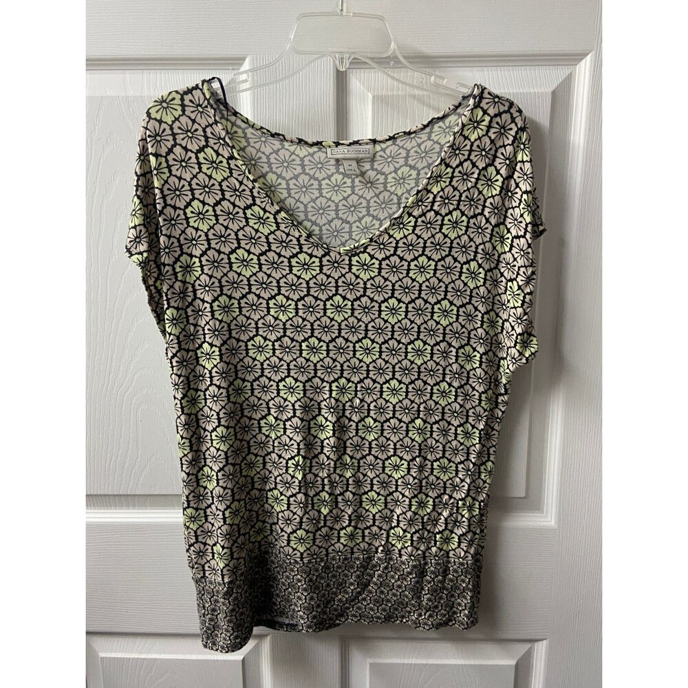 Dana Buchman Top Womens Medium Geometric Floral Stretch Tunic Stretchy